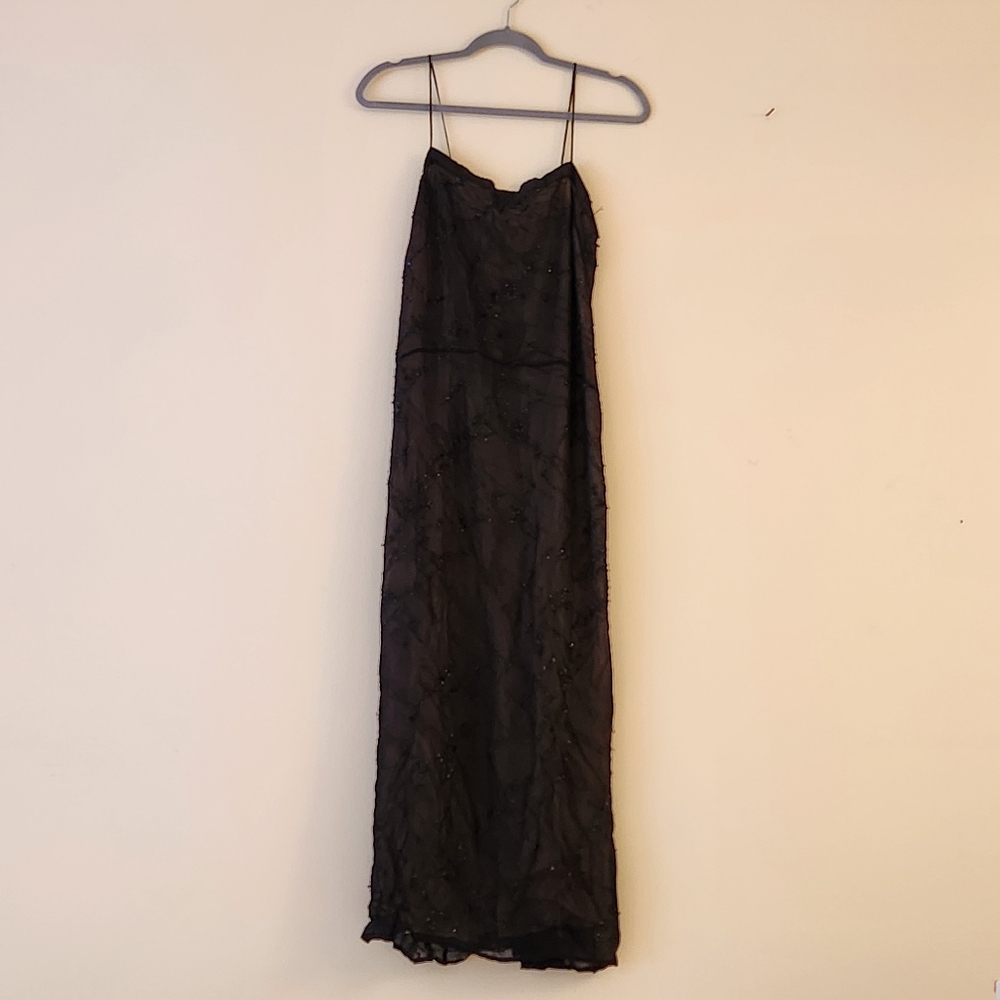 Narciso Rodriguez 100% Silk Beaded Black Slip Dress Midi Length Size 0